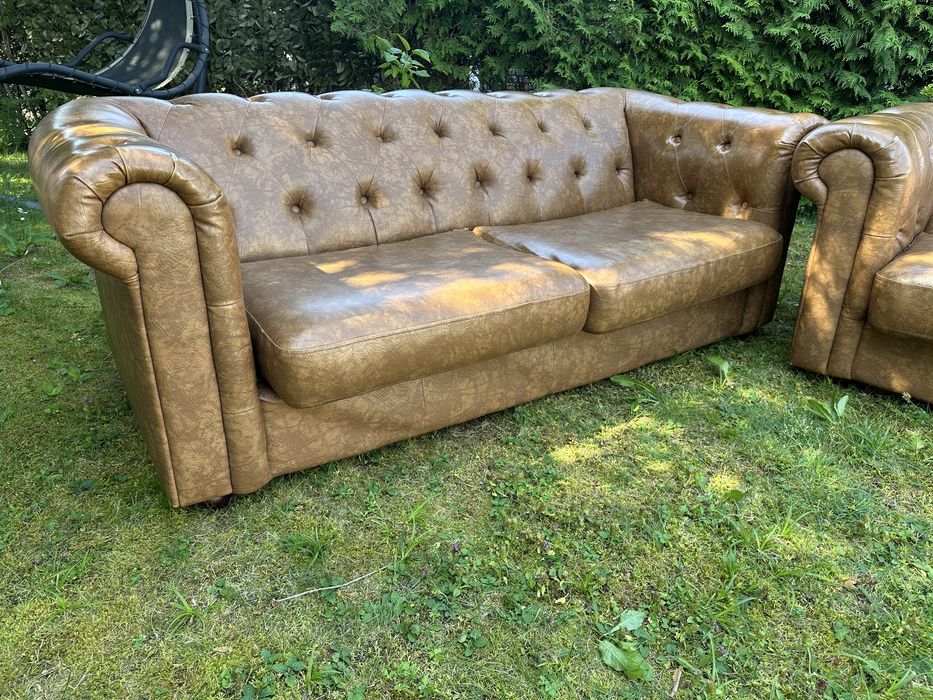 Zestaw dwóch kanap Chesterfield chesterfieldy brązowe 200 cm