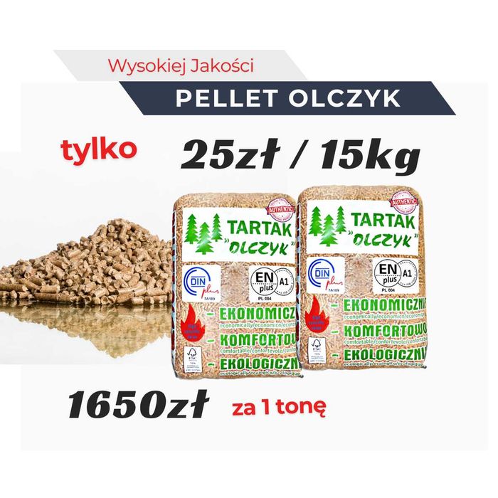 Pellet Olczyk EnPlus A1 6mm - 1000 KG - Pakowany w workach 15KG