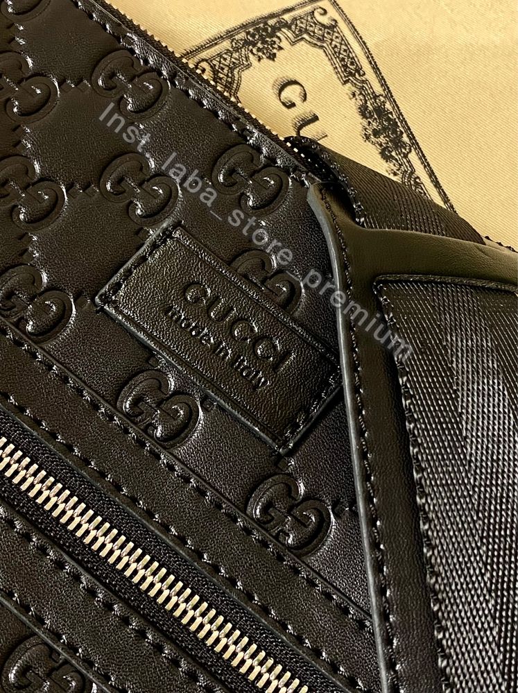 Серійна шкіряна сумка GUCCI Guccissima Massenger Bag Black