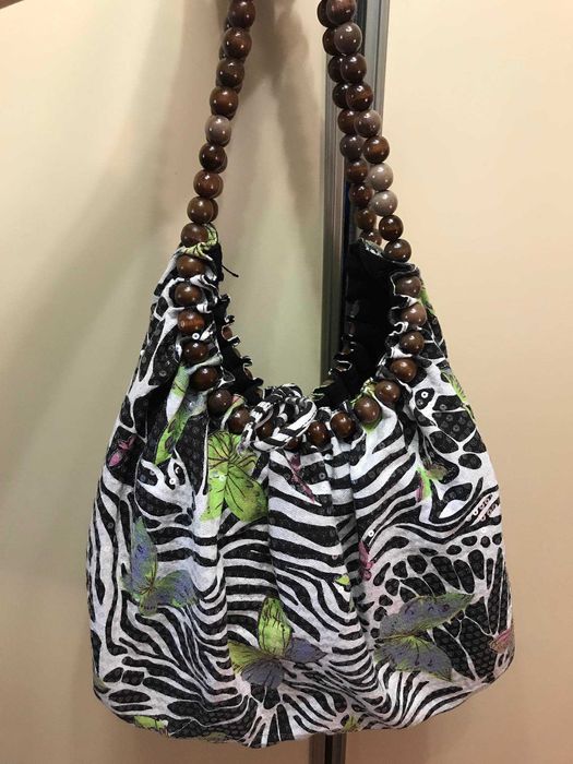 Сумка большая торба текстиль бабочки паетки деревянные бусы