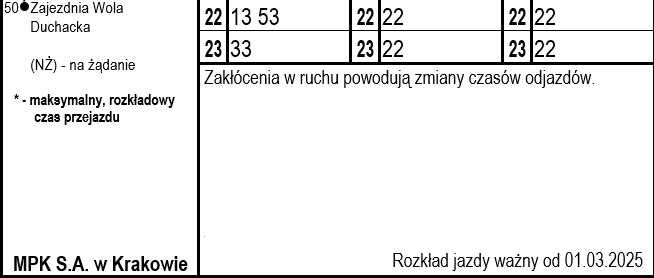 Rozkład jazdy MPK Kraków linia 169 KOPIA