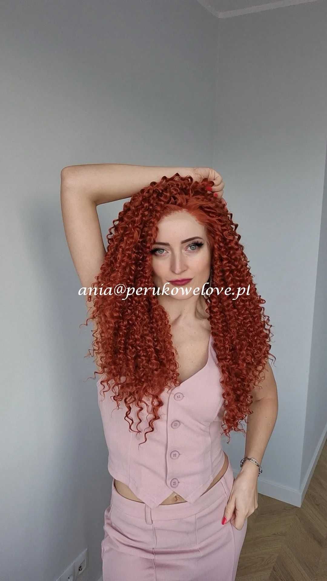 Peruka lace front ruda afro loki kręcone włosy na co dzień