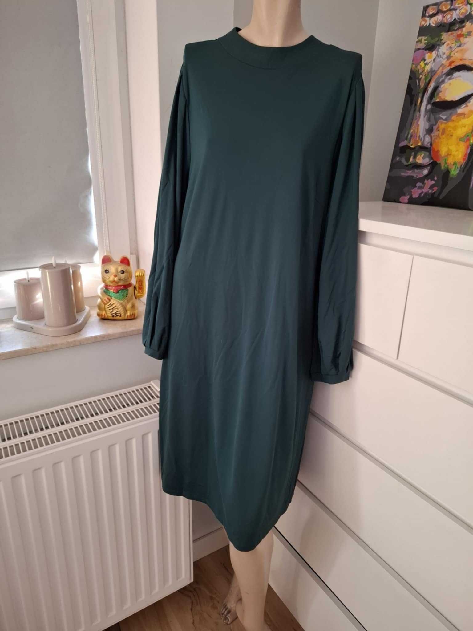 XXXL 46 Bodyflirt 61% wiskoza ciemnozielona sukienka zielony butelkowy