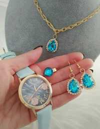 Zegarek + zestaw biżuterii damskiej naszyjnik kolczyki pierścionek