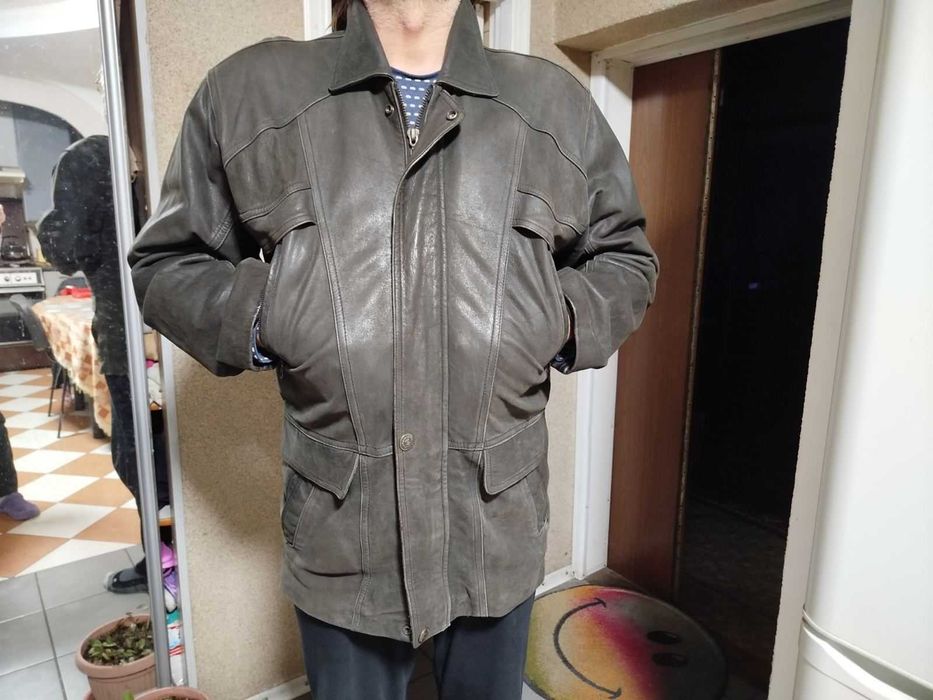 Кожаная зимняя мужская куртка