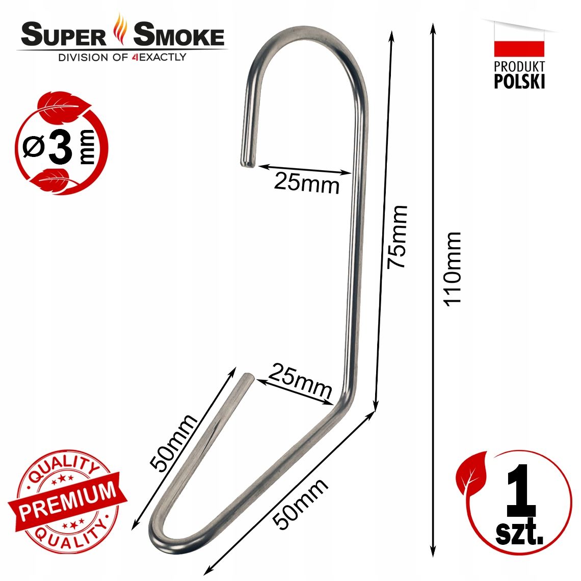 Hak Wędzarniczy Super Smoke do ud i podudzi drobiu 3mm Premium 11cm