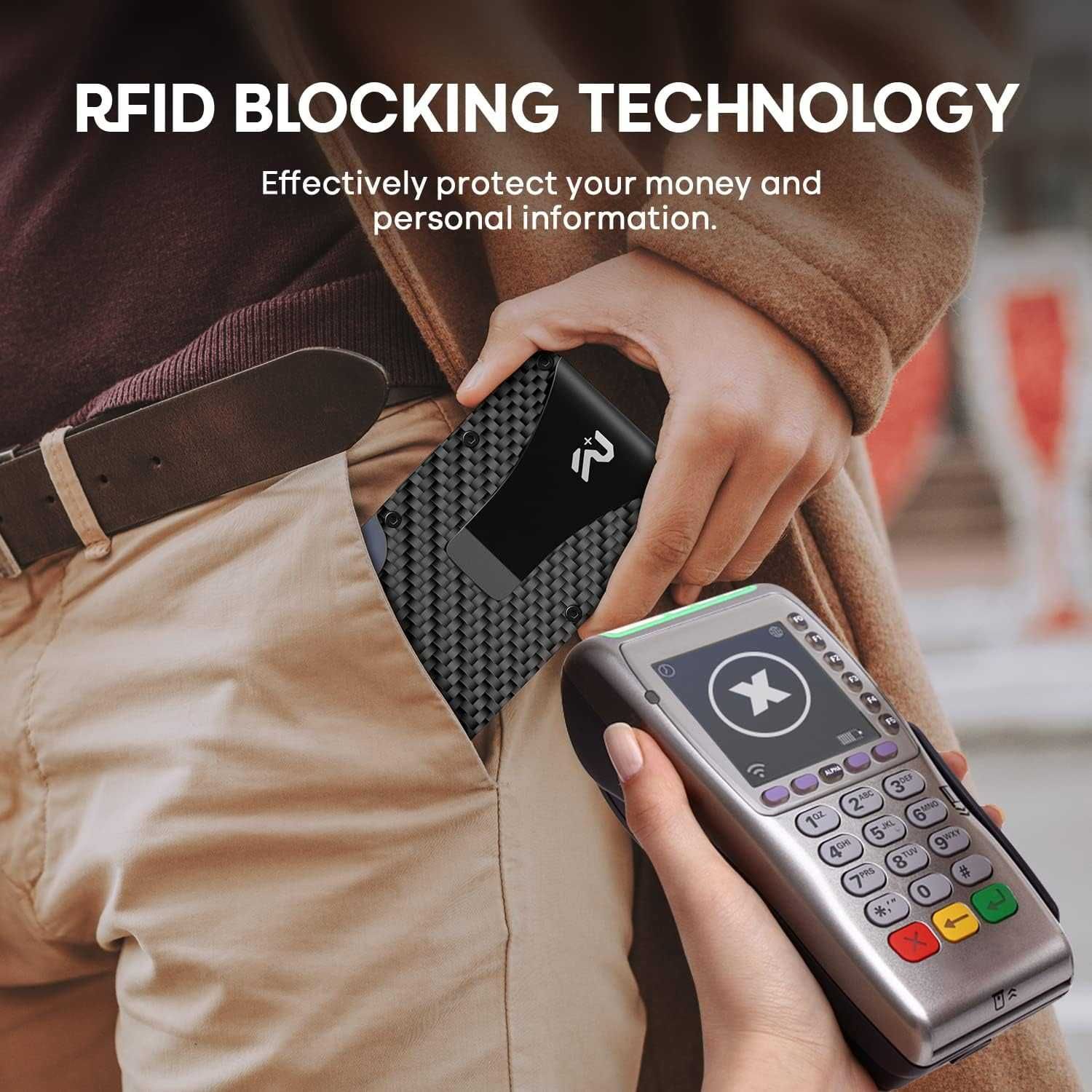 Portfel na karty dla mężczyzn z włókna węglowego, ochrona RFID NFC