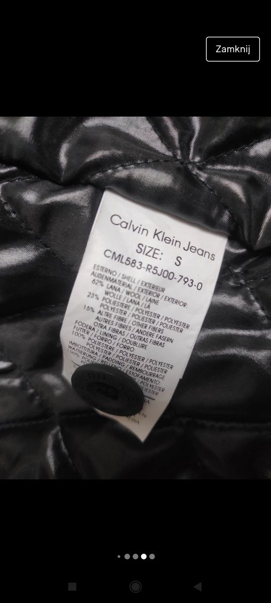 Calvin Klein Jeans męski płaszcz zimowy wełniany S kurtka męska