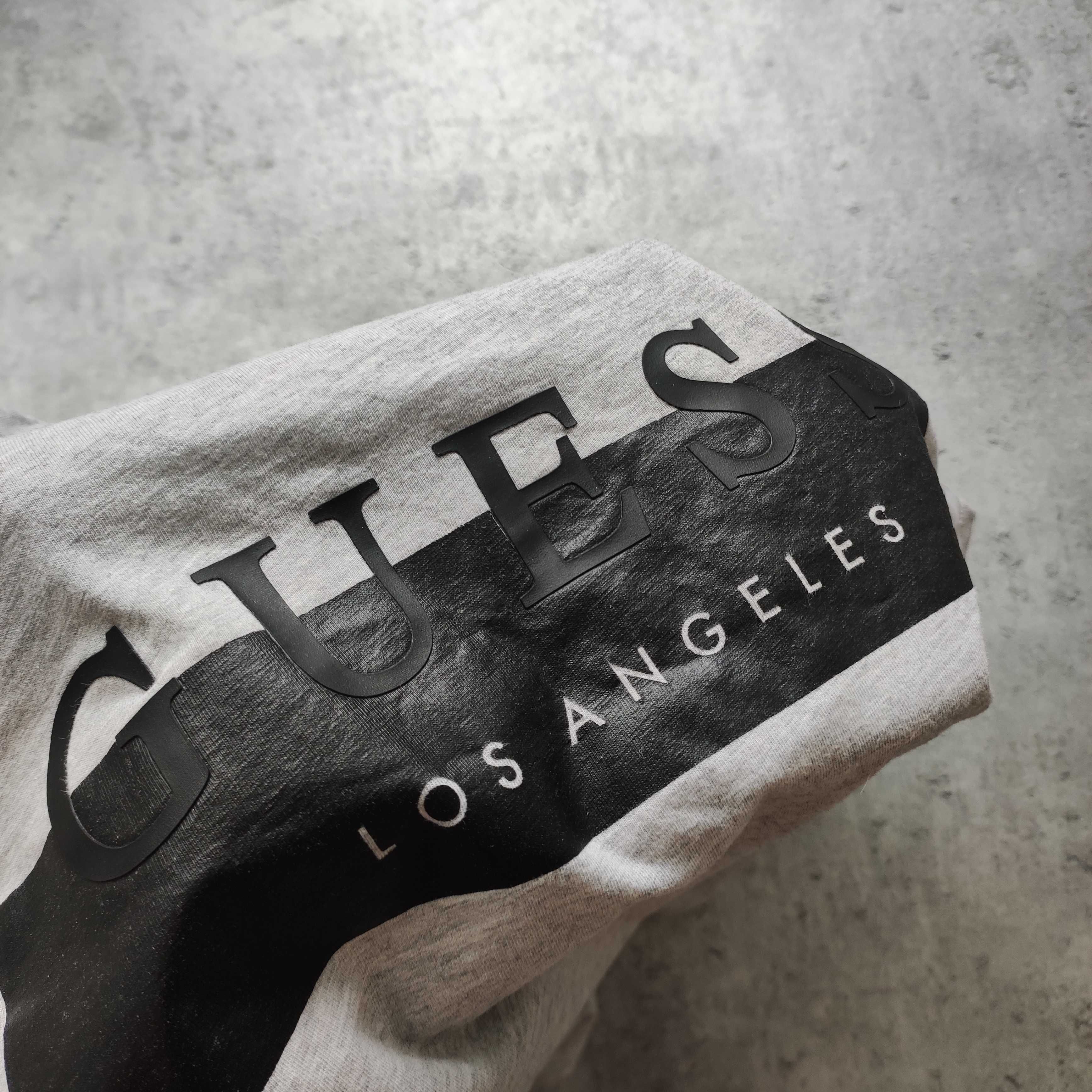 MĘSKA PREMIUM Koszulka Bawełna Szara Guess Los Angeles USA Duże Logo