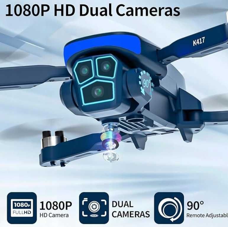 Dron K417 - 1080p, Światła, FPV WiFi, Składany, Dla Początkujących