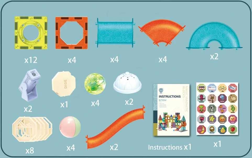 Klocki Magnetyczne Świecące Magnetic Tiles Tor Kulkowy Magnetyczny
