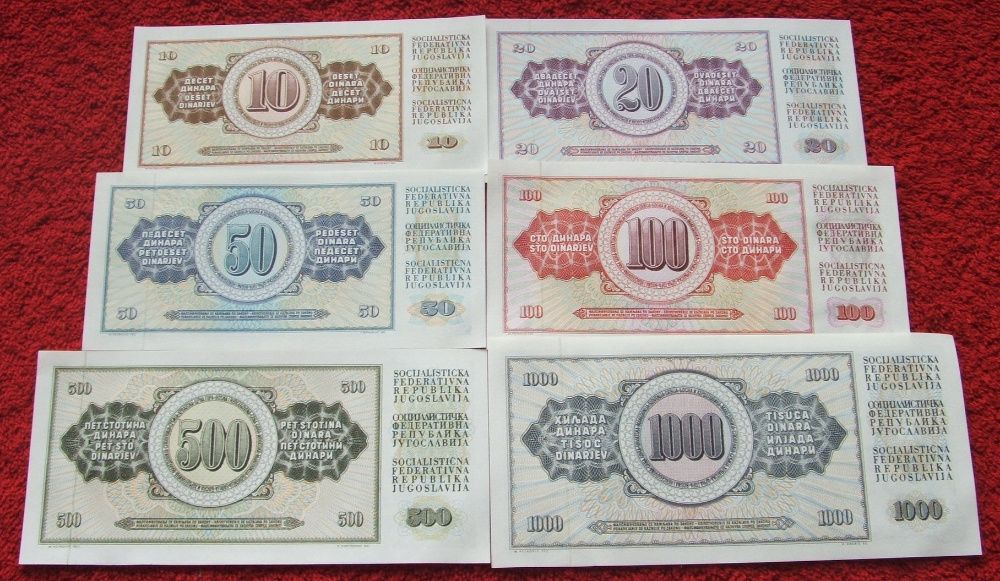 JUGOSŁAWIA Kolekcjonerskie Banknoty Zestaw - 6 sztuk UNC