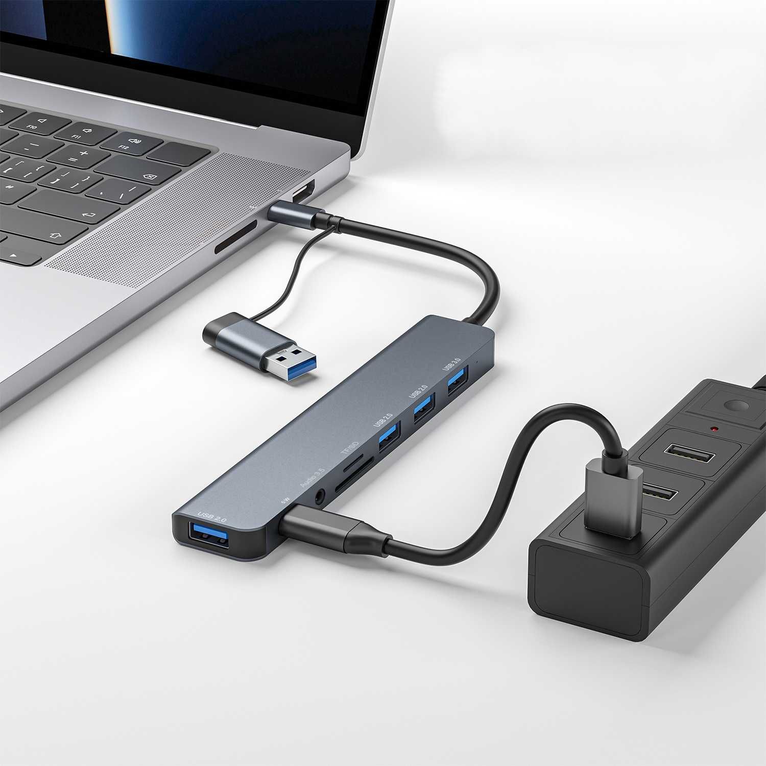 Aluminiowy rozdzielacz USB 8 w 1