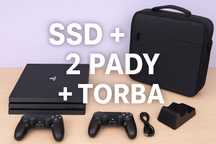 PS4 PRO 1TB SSD CUH-7216B + 2 pady DualShock 4+stacja chłodząca+ torba