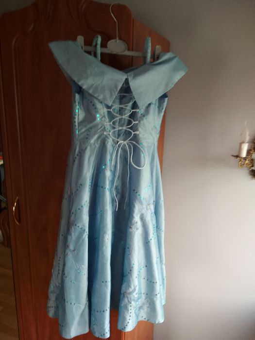 Elegancka Sukienka błękit 140cm 9-12 lat suknia okazjonalna dziewczynk