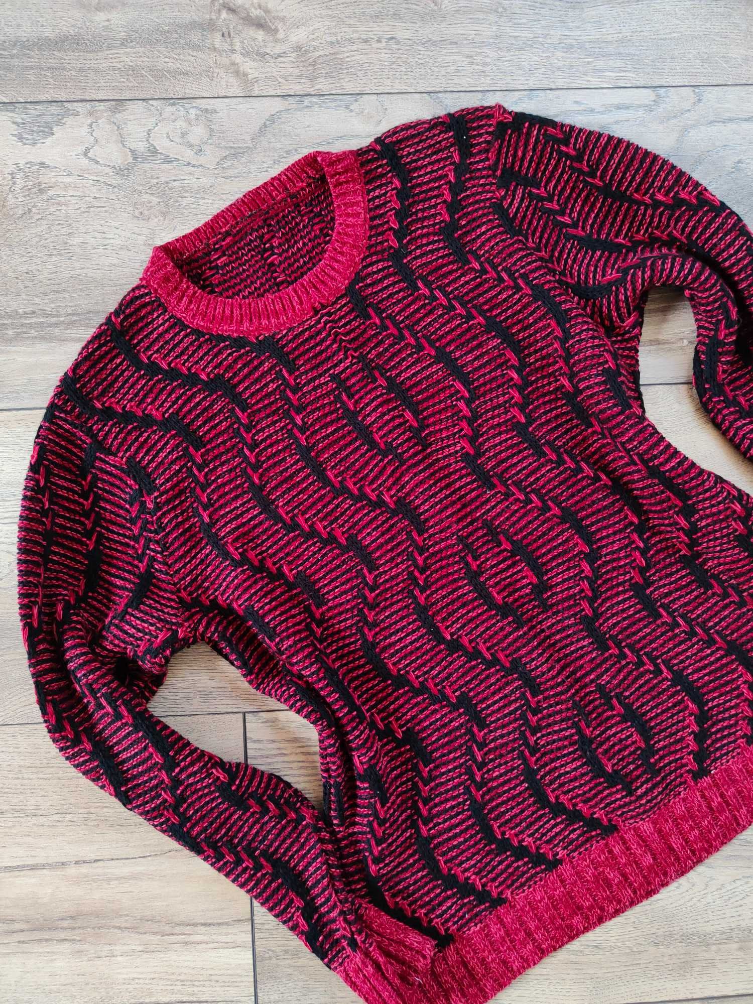 Wełniany Czerwony sweter Vintage 40 42 Wełna