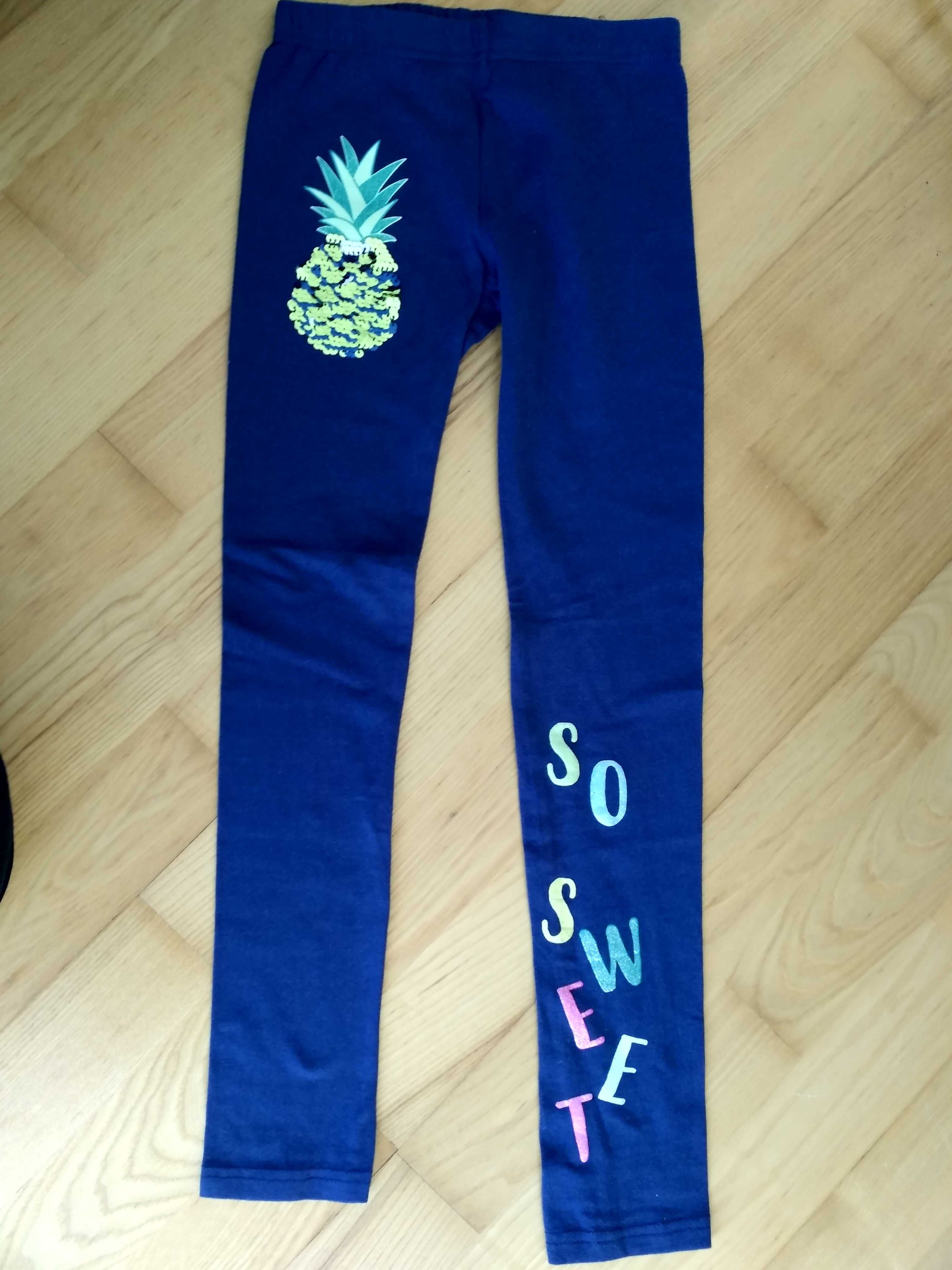 Getry spodnie legginsy 134 granatowe ananas