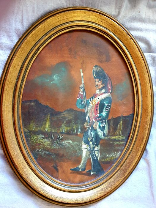 Militares - Par de antigas  pinturas em óleo sobre cobre
