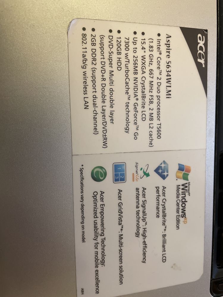 Portátil Acer, Intel core  2 CPU (1,83GHz), 2GB RAM, 128GB ssd,