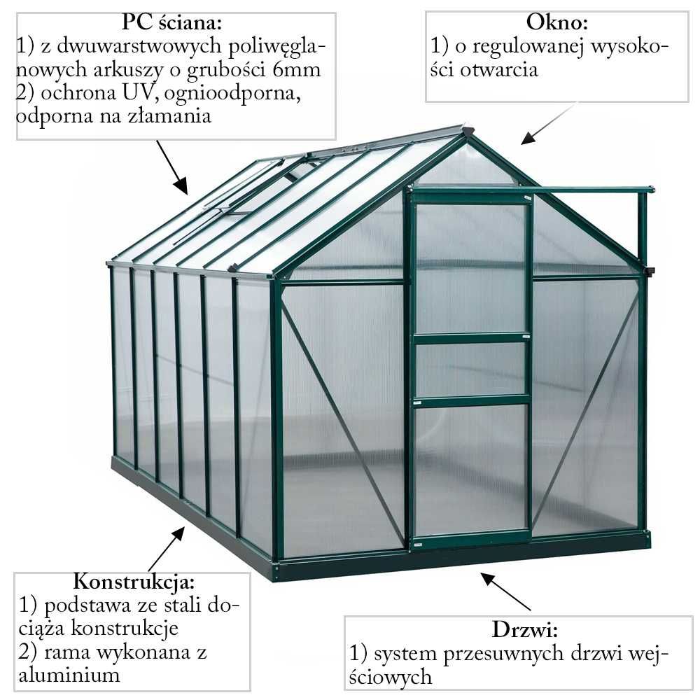 Szklarnia poliwęglan 3,8x1,95 m ogrodowa WZMOCNIONA na warzywa (7,4m2)