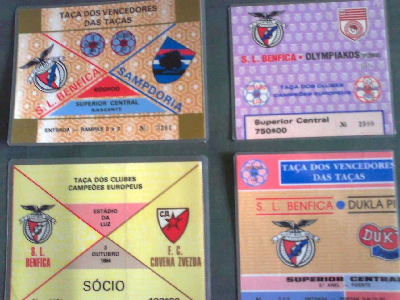 SLB / Benfica - Bilhetes de Futebol antigos (plastificados)