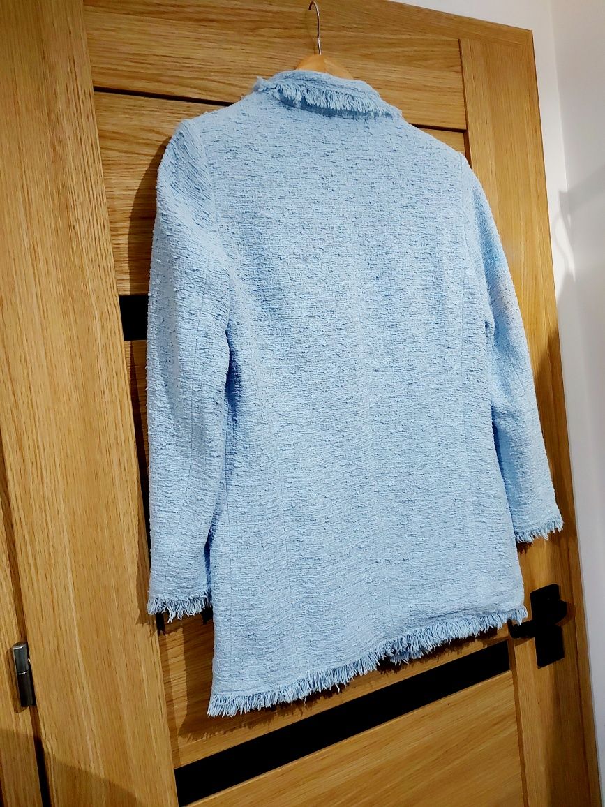 Modna stylowa damska marynarka boucle zakardowa roz M błękitna