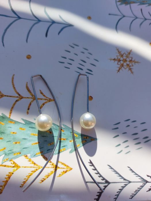 Срібні сережки - протяжки з перлинкою