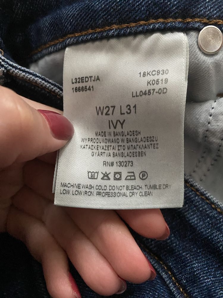 Jeansy spodnie Lee Ivy rozmiar 27/31 ciemny jeans wysoki stan rurki