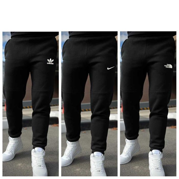 Зимние спортивные штаны Adidas Nike с начесом черные адидас найк флис
