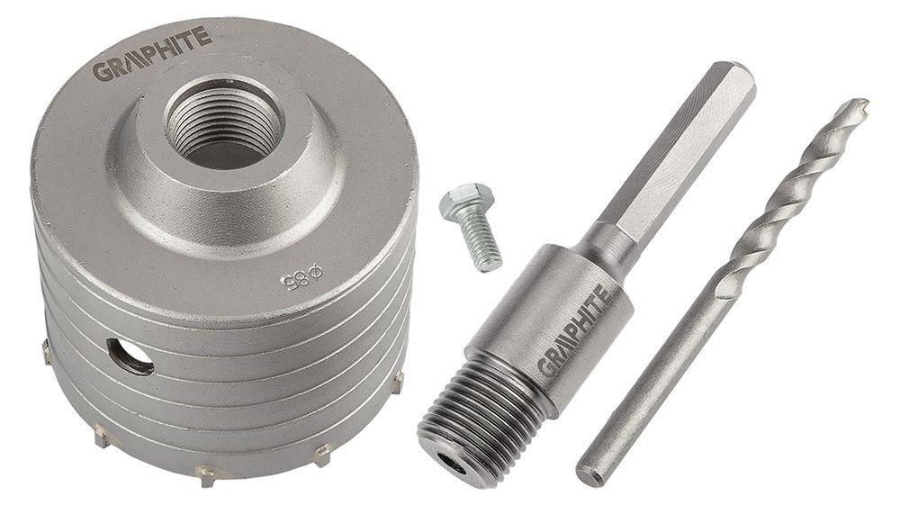 Otwornica Widiowa 85 Mm Z Adapterem Hex Oraz Wiertłem Pilotującym