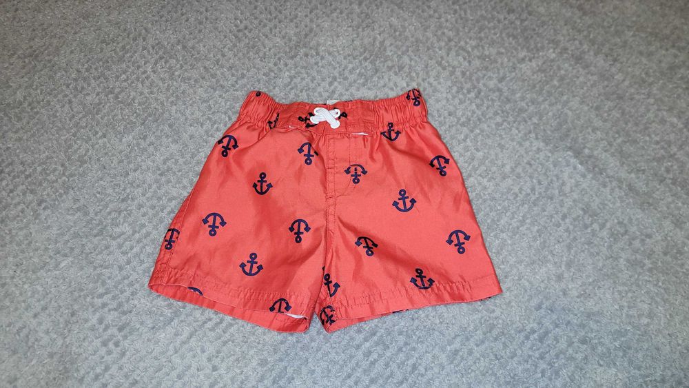 Spodenki kąpielowe, kąpielówki dla chłopca, czerwone w kotwice, 80