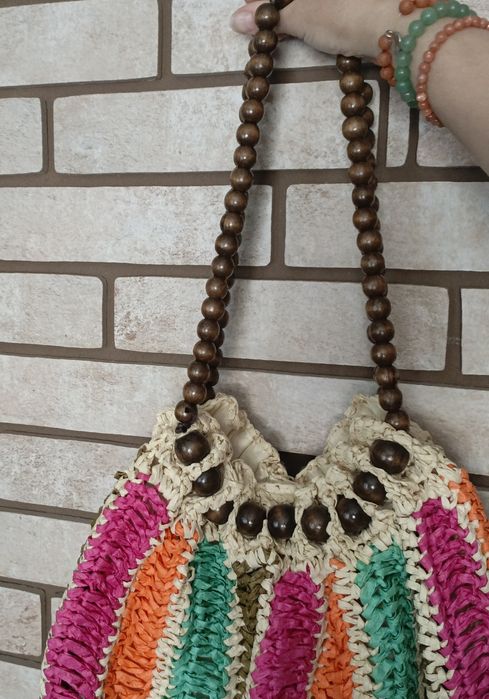 Літня сумка , рафія, кольорова