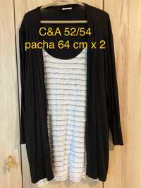 C&A 52/ 54 czarna biała damska bluzka podwójna elegancka Vintage