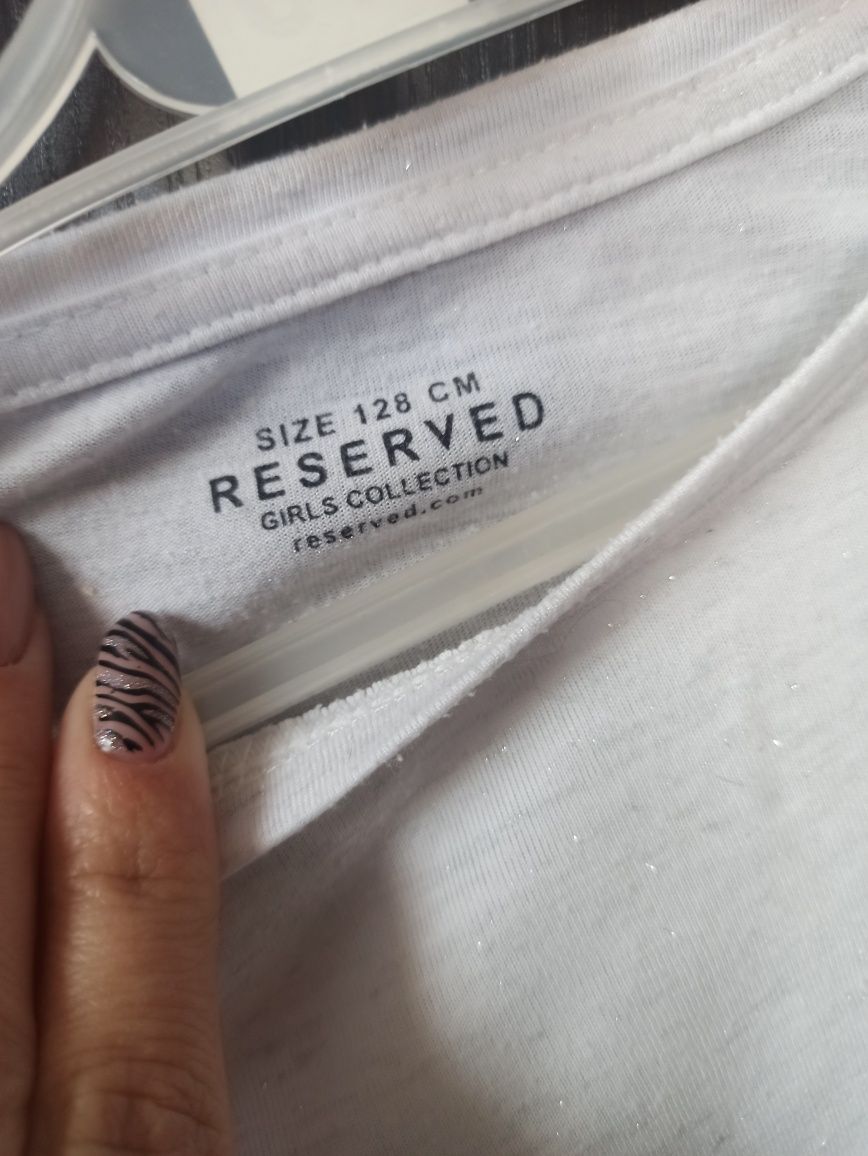 Bluzka, koszulka z falbanką i srebrną nitką Reserved 128 cm