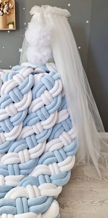 Комплект в ліжечко 3 в 1: бортики коса, подушки, плед конверт