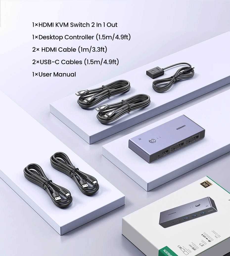 Переключатель HDMI 2.1 для 2 Компьютеров Switch 8k 60hz 4k 120 Ugreen
