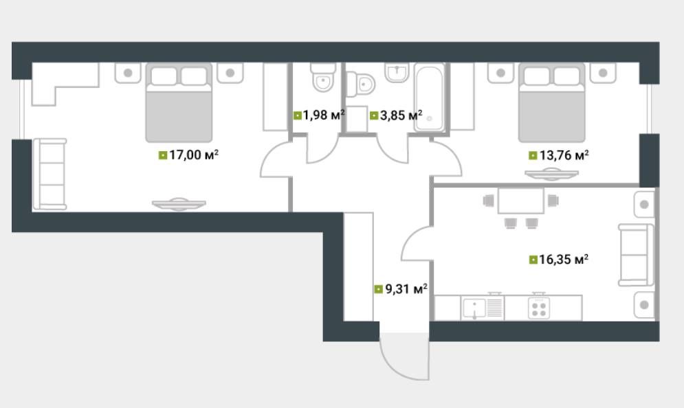 2-кімнатна квартира в Бучі 64 м² . Поруч школа, садок, електричка