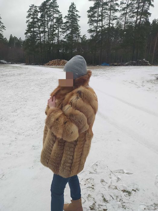 Futro nowe z lisa rudego europejskiego płaszczyk, kurtka