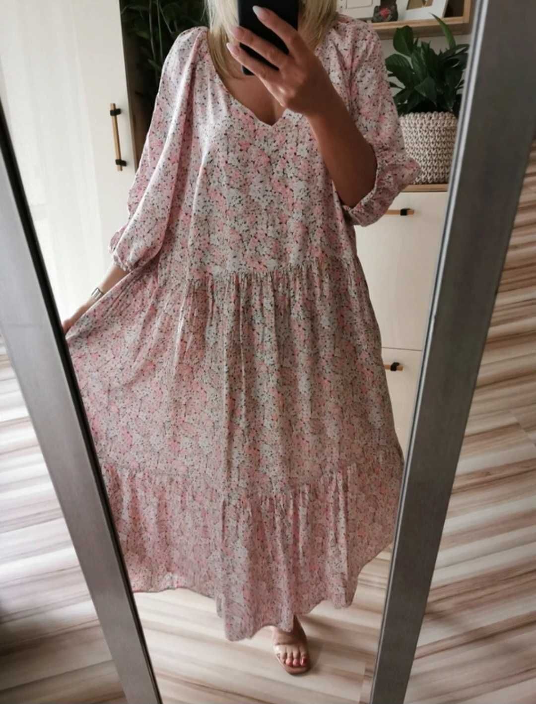H&M dluga maxi luzna sukienka z wiskozy