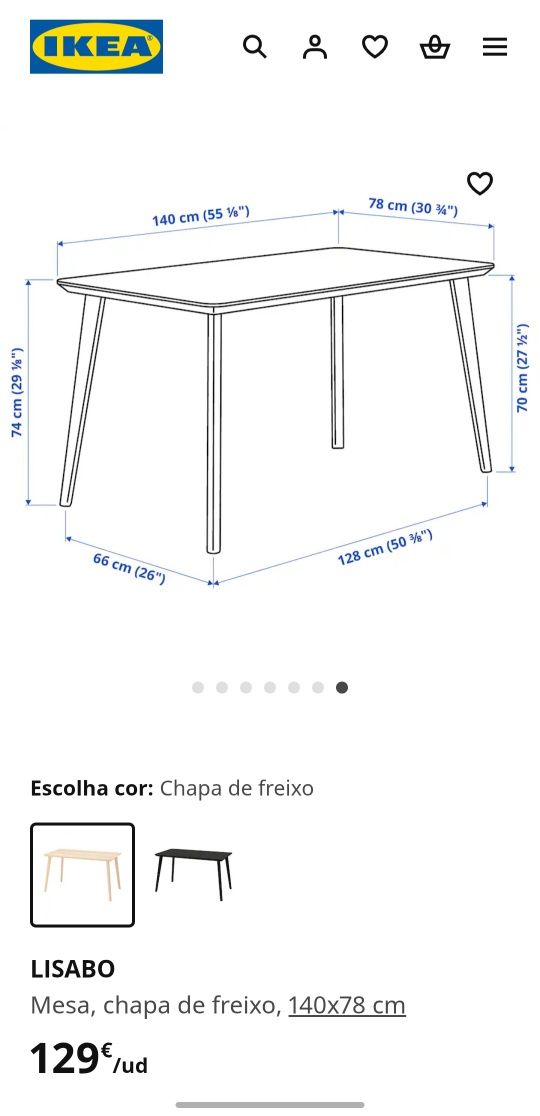 Mesa jantar 140x78 Ikea Lisabo