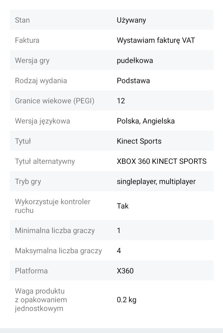 GRA Sportowa Kinect Sports XBOX 360