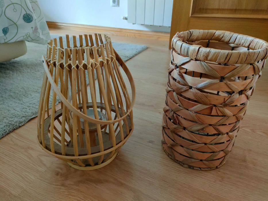 Lanternas porta-velas em bambu/rattan