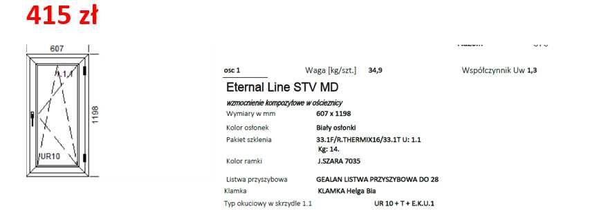Okno 607x1198 biały/mahoń 2 szyby #OK194