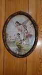 Obrazek stary 20x25 cm przedwojenny owalny anioł i dzieci przed 1939 p