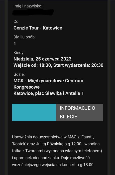 Bilet na koncert Genzie Katowice MCK 25/06/2023 + M&G (KOD)