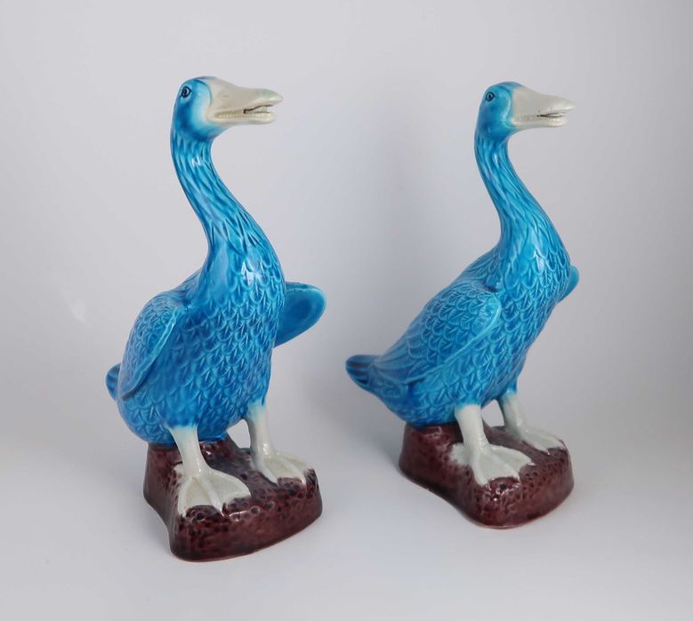 Par de Gansos Porcelana Azul Turquesa da China