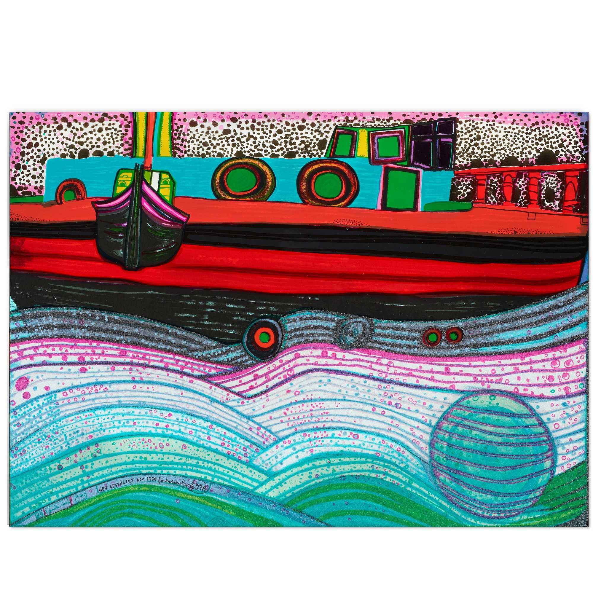 HUNDERTWASSER , statek plakat 70x50