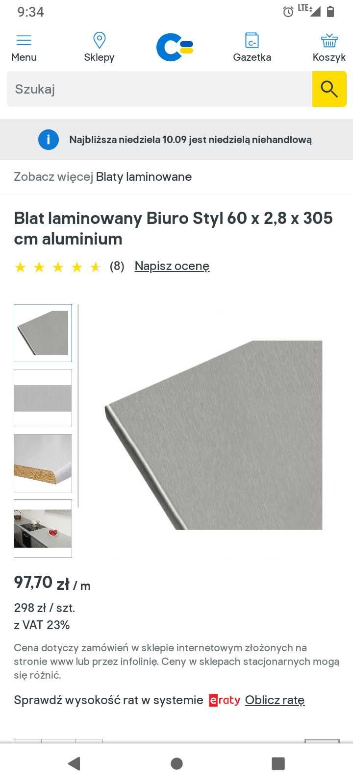 Blat kuchenny biuro Styl kolor aluminium
