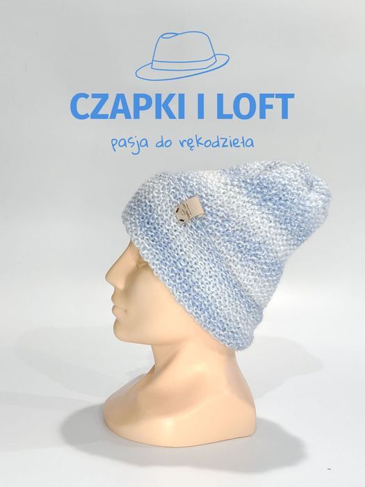 Czapka z kominem ręcznie robiona na drutach
