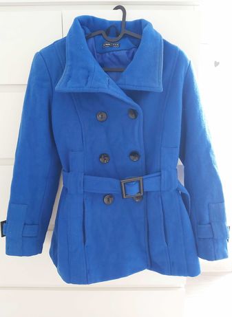 Niebieski ciepły płaszcz jesienno-zimowy